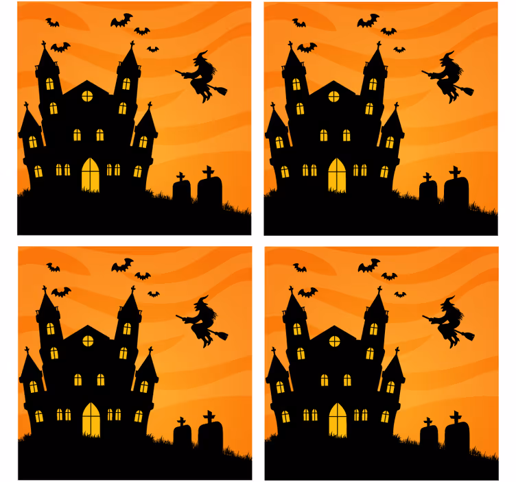 Untersetzer halloween gespensterhaus silhouette - TenStickers
