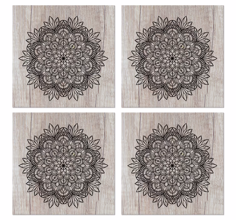 Untersetzer Fliese Schwarzes mandala auf dem holz - TenStickers