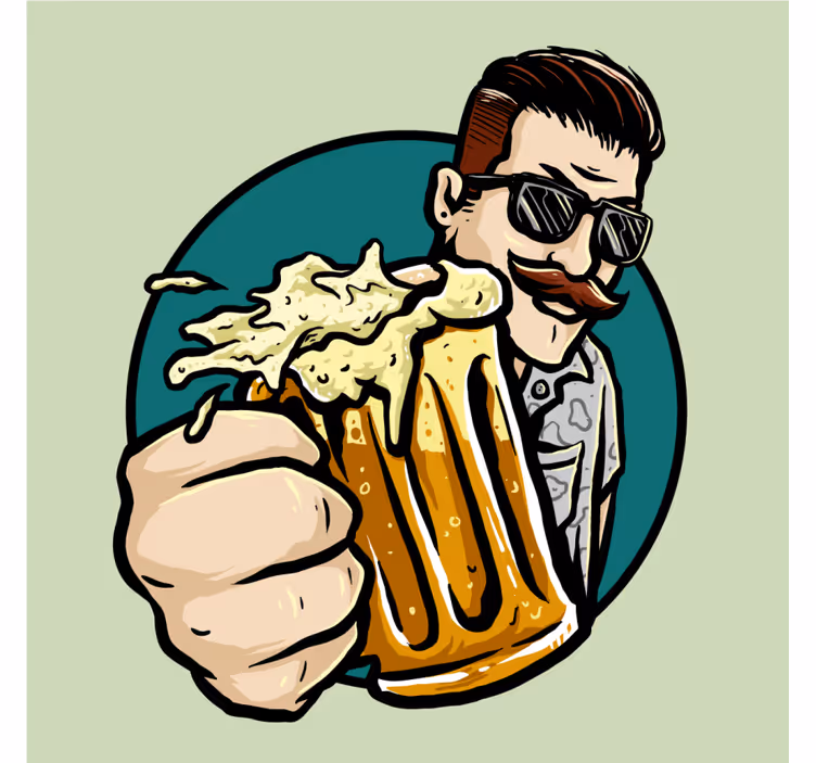 Bierdeckel mit bärtigem mann und bierkrug - TenStickers
