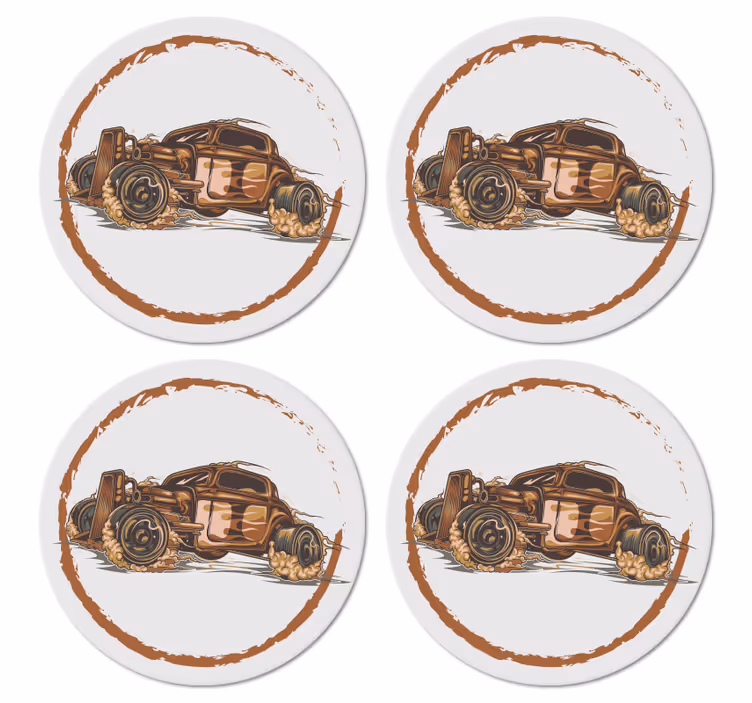 Vintage untersetzer mit klassischer rennwagen-illustration - TenStickers