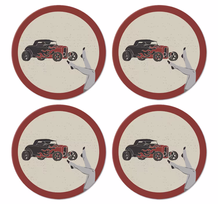 Vintage untersetzer im flammenden hot rod design - TenStickers