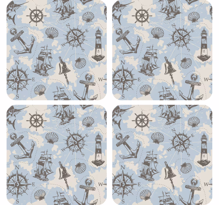 Vintage untersetzer mit nautischem kompass und leuchttürmen - TenStickers