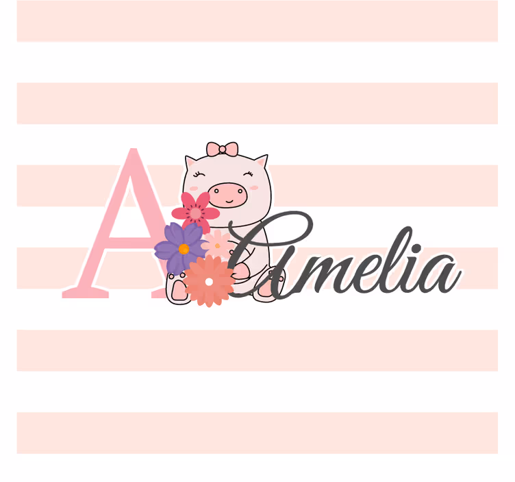Untersetzer personalisiert verspieltes ferkel mit blumen - TenStickers