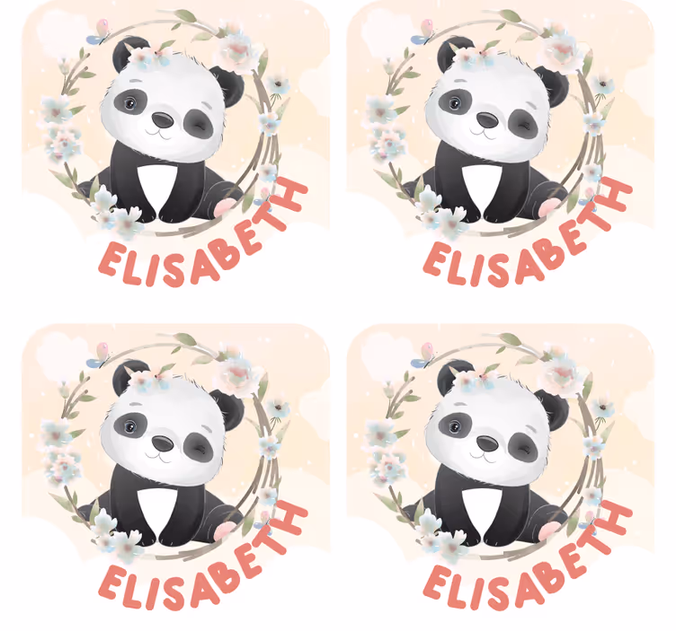 Untersetzer personalisiert panda mit blumenakzenten - TenStickers