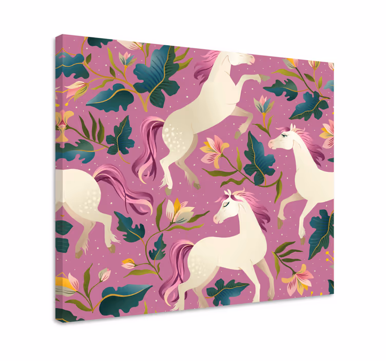 Pferde leinwand im pinken blumen design - TenStickers