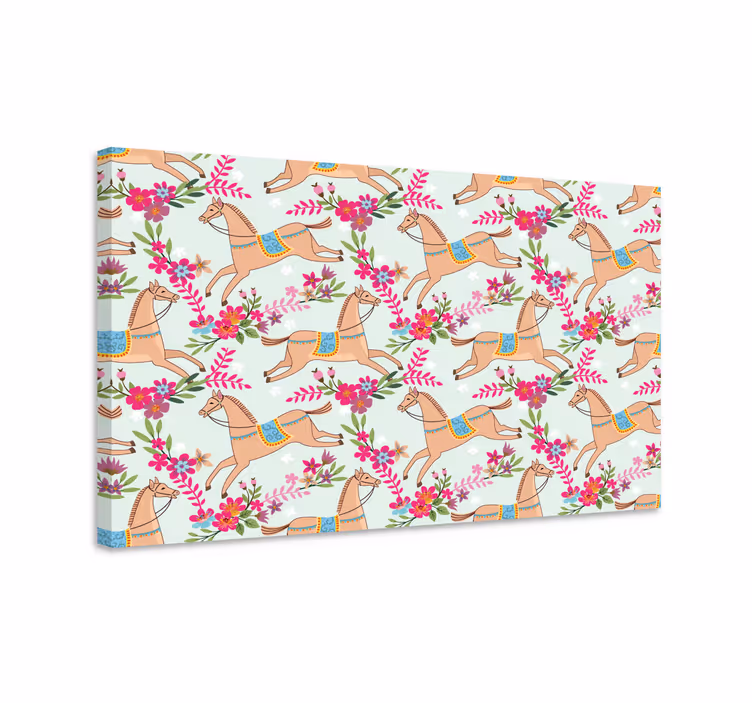 Pferde leinwand mit pinken blumenmuster - TenStickers