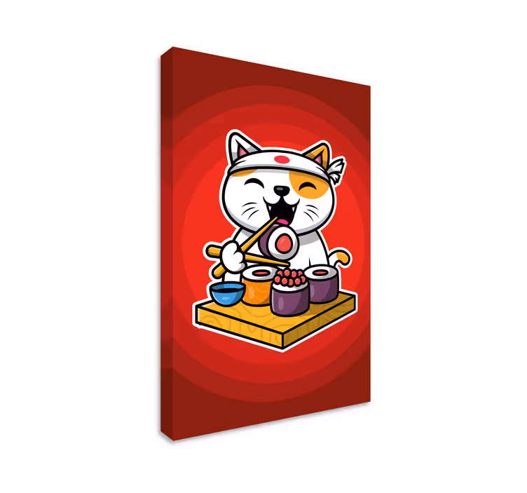 Wandbilder katzen niedliche katze beim sushiessen - TenStickers