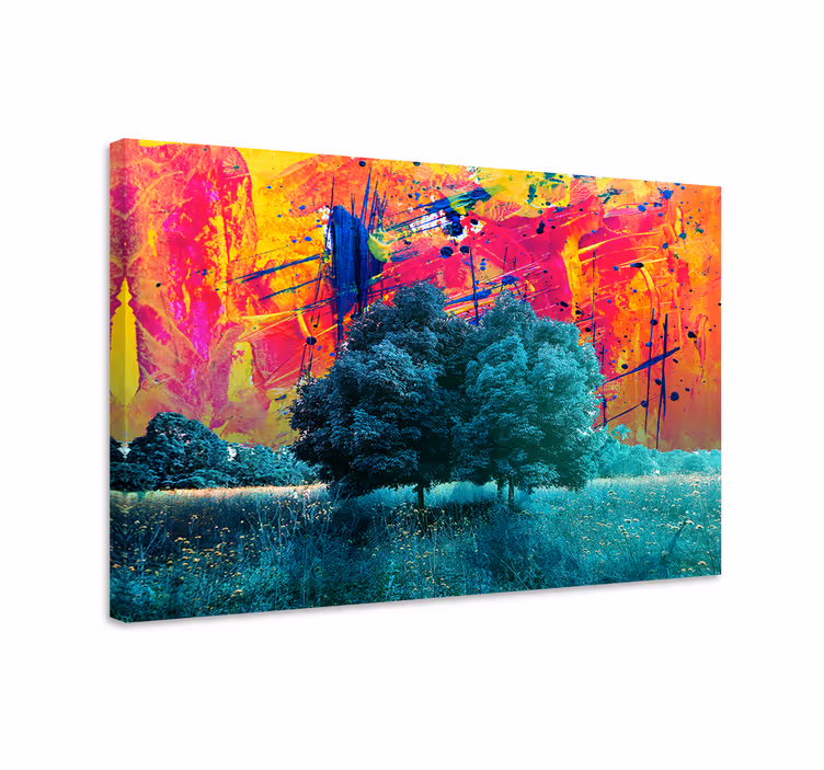 Wandbilder modern Bunte feldlandschaft mit bäumen - TenStickers