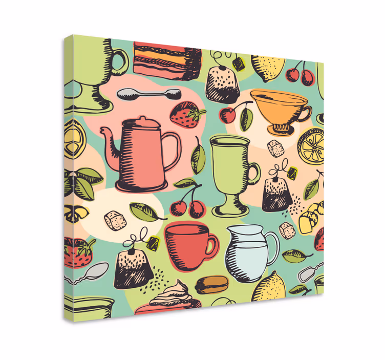 Leinwandbild obst bunte küchengefäße - TenStickers