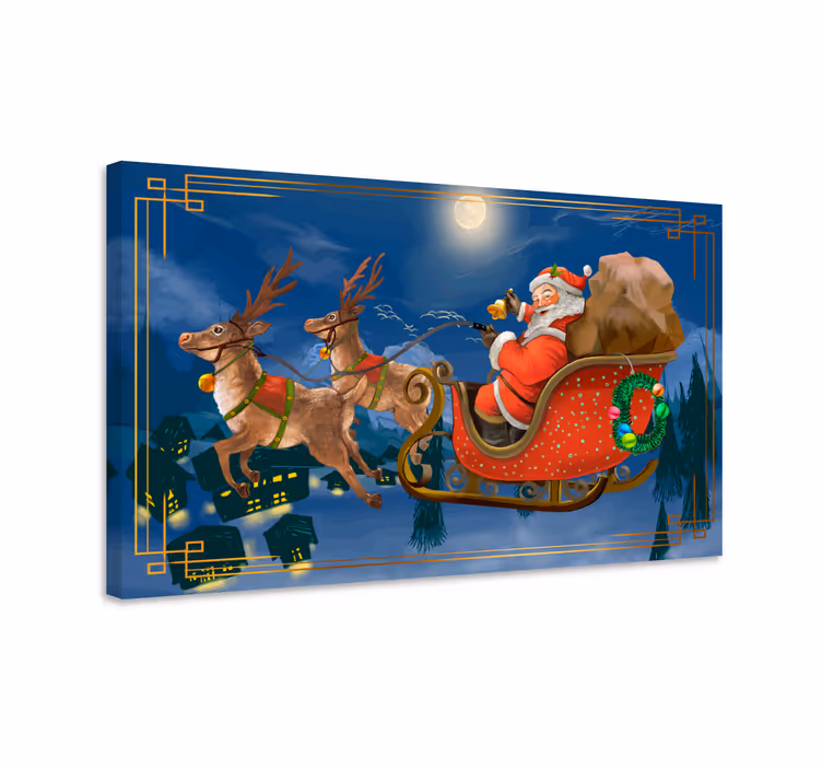 3d leinwandbild weihnachtsmanns fröhlicher schlitten - TenStickers