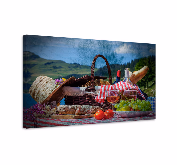 Wandbilder landschaft picknickkorb szene - TenStickers