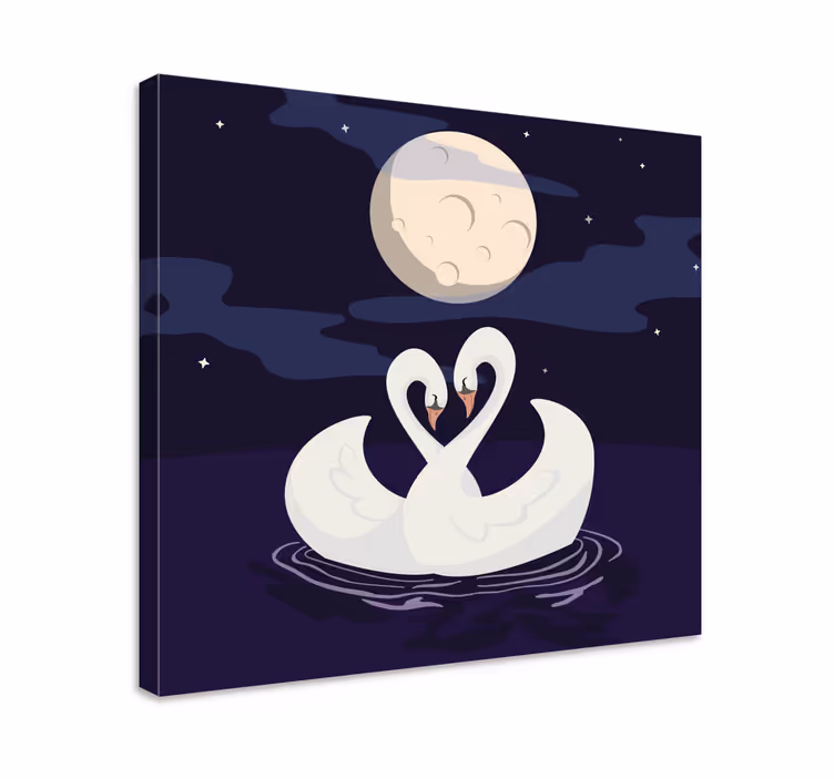 Wandbild tier schwäne im mondlicht umarmend - TenStickers