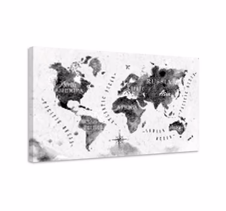 Weltkarte leinwand in monochromer ausführung - TenStickers