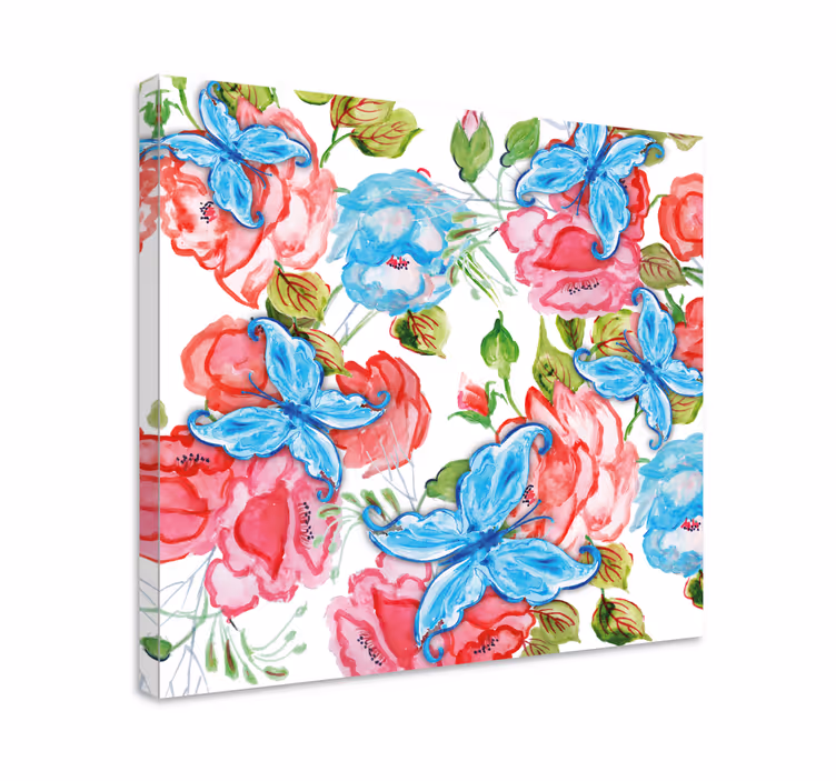 Leinwandbild florale anordnung mit schmetterlingen - TenStickers