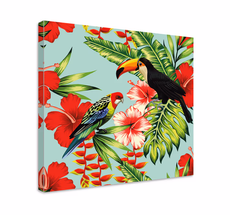 Wandbild tier tropische vögel mit blüten - TenStickers