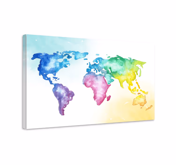 Weltkarte leinwand aquarell globalatlas - TenStickers