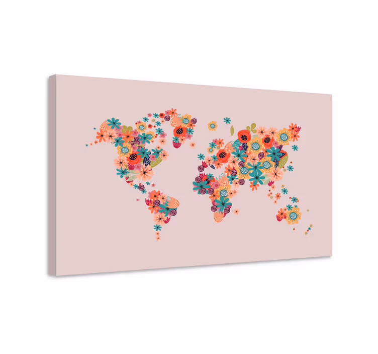 Weltkarte leinwand mit floralem design - TenStickers