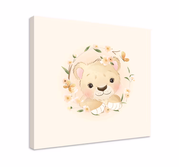 Wandbild Tier löwenjunges in blumenkrone - TenStickers