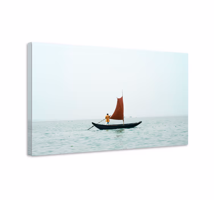 Wandbilder landschaft segeln mit rotem segel - TenStickers