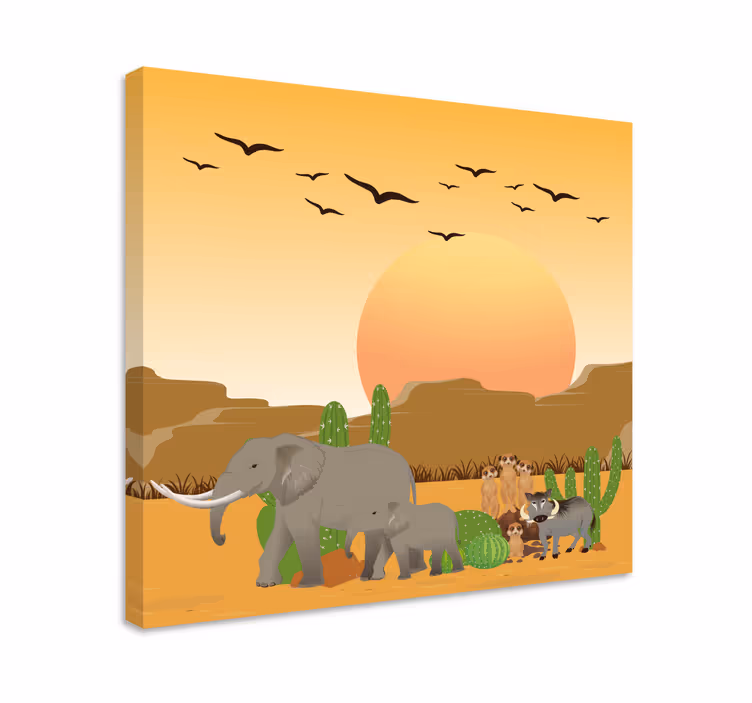Wandbild elefant in wüsten-safari-szene - TenStickers