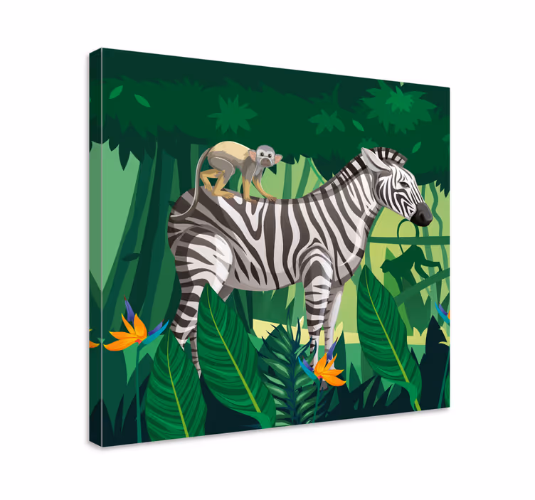 Wandbild tier zebra mit affe - TenStickers