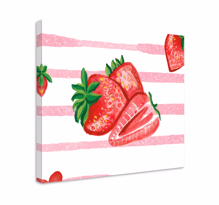 Wandbild Erdbeeren mit gestreiftem Hintergrund - TenStickers