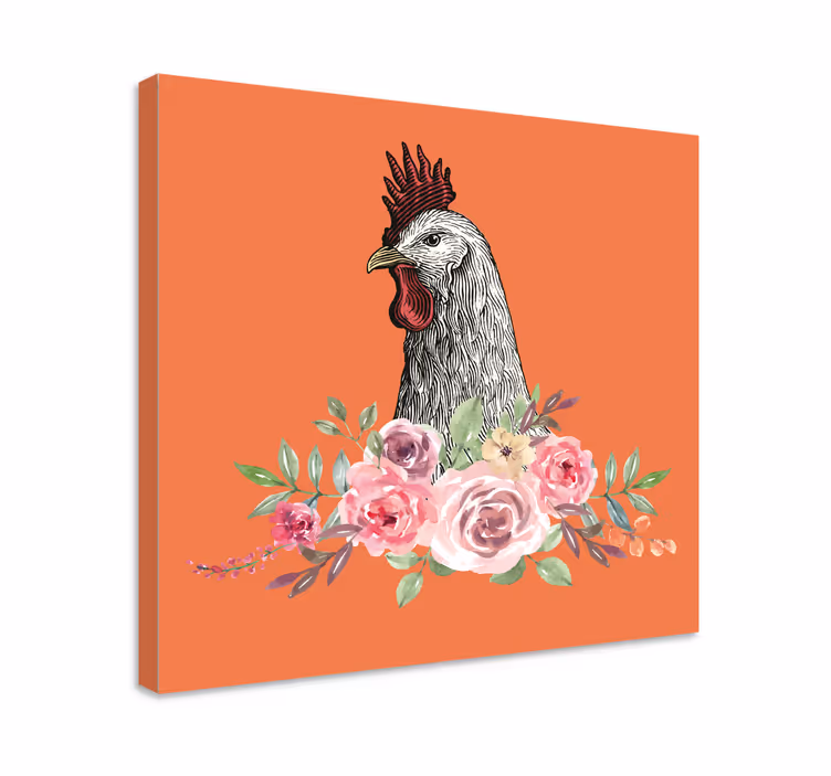Wandbild tier hahn mit blumen - TenStickers