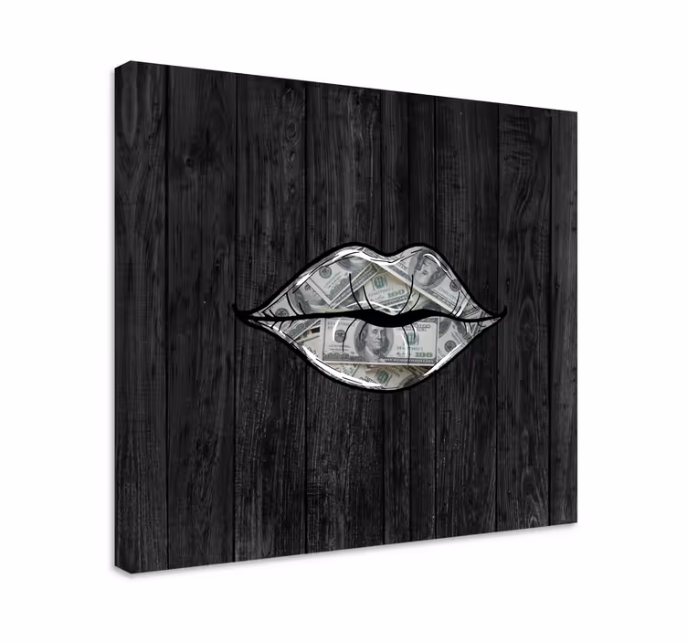 Leinwandbild ornament lippen mit geld - TenStickers