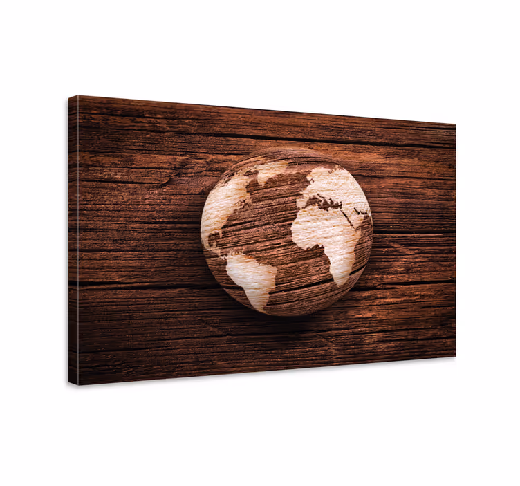 Weltkarte leinwand im holzglobus design - TenStickers