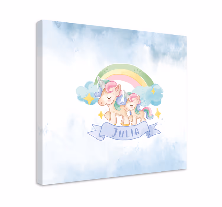 Leinwandbild Einhörner unter einem Regenbogen - TenStickers