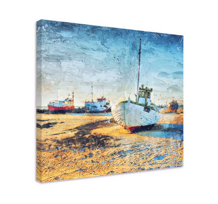 Wandbilder landschaft mit festgemachten fischerbooten - TenStickers