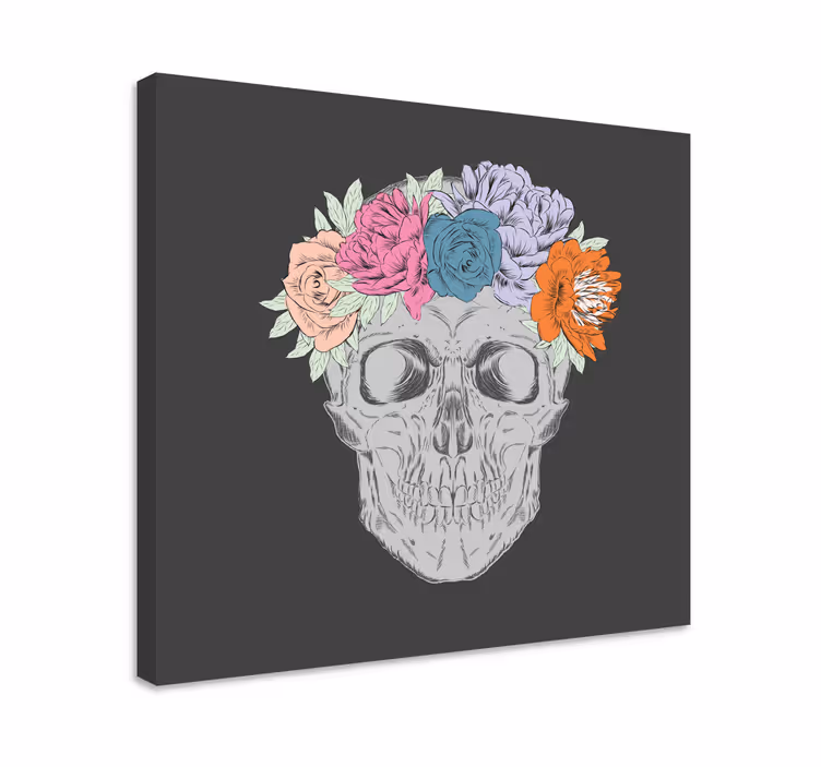 Leinwandbild mit blumenarrangement totenkopf - TenStickers