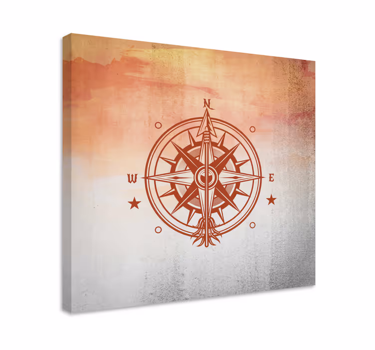 Weltkarte leinwand mit kompassrosen design - TenStickers
