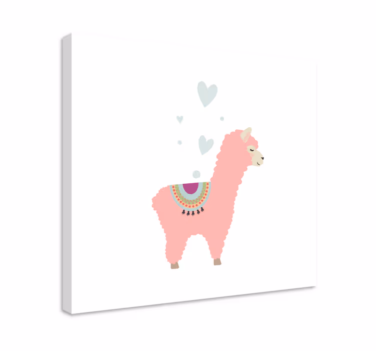 Wandbild Tier baby rosa lama mit herzen - TenStickers