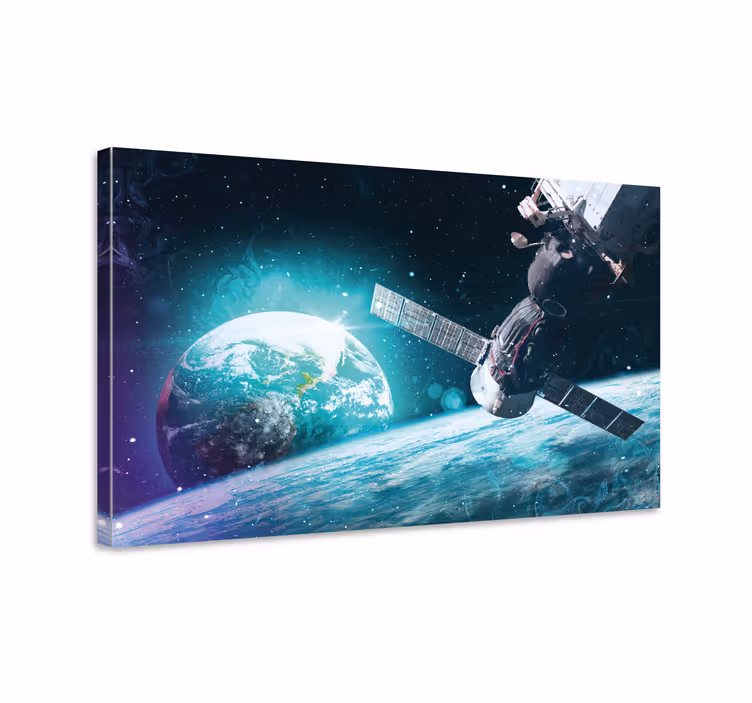 Weltkarte leinwand mit raumfahrtmotiv - TenStickers