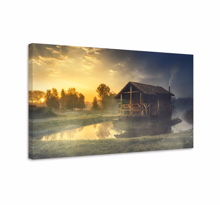 Wandbilder landschaft rustikale cottage reflexion - TenStickers