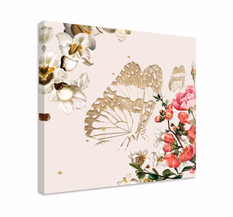 Wandbild schmetterling goldene schmetterlingsblüten - TenStickers