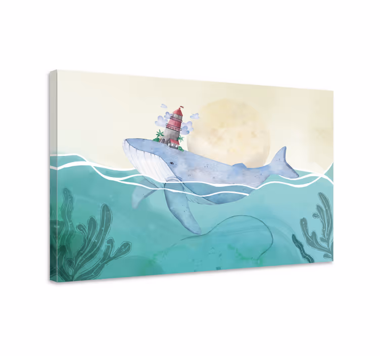 Leinwandbild meer mit wal und leuchtturm - TenStickers