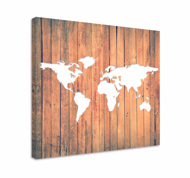 Leinwand weiße Weltkarte auf Holztischen - TenStickers