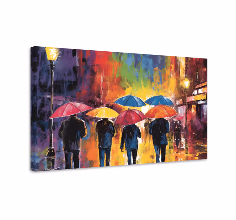 Leinwandbild Menschen mit Regenschirmen Gemälde - TenStickers