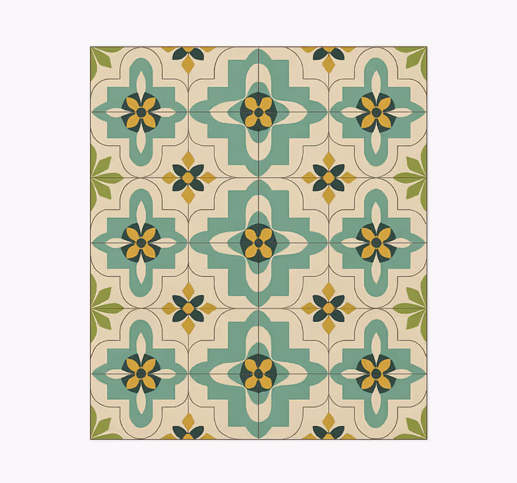 Vinyl Teppich Küche retro-blumenfliesen - TenStickers