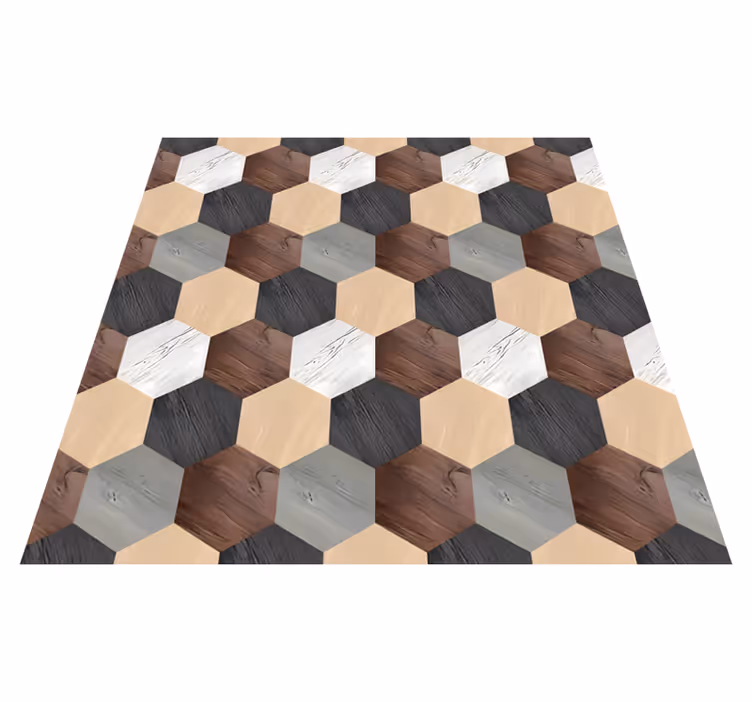 Vinyl teppich küche in gemischten holzhexagonen - TenStickers