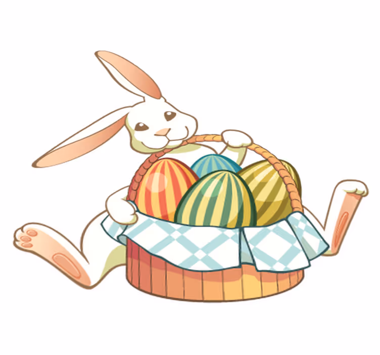 Vinyl teppich tiere osterhase mit korb - TenStickers