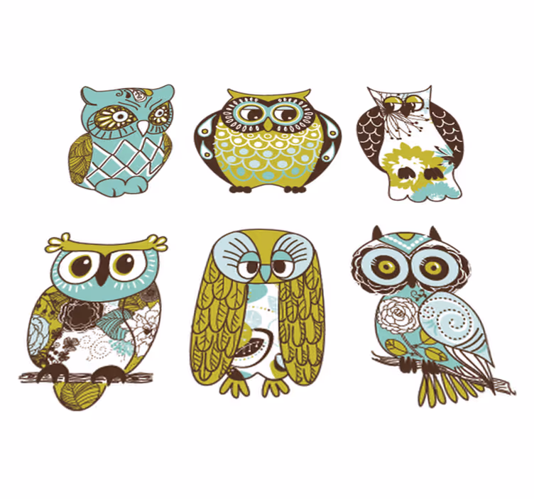 Vinyl teppich tiere sechs eulen - TenStickers