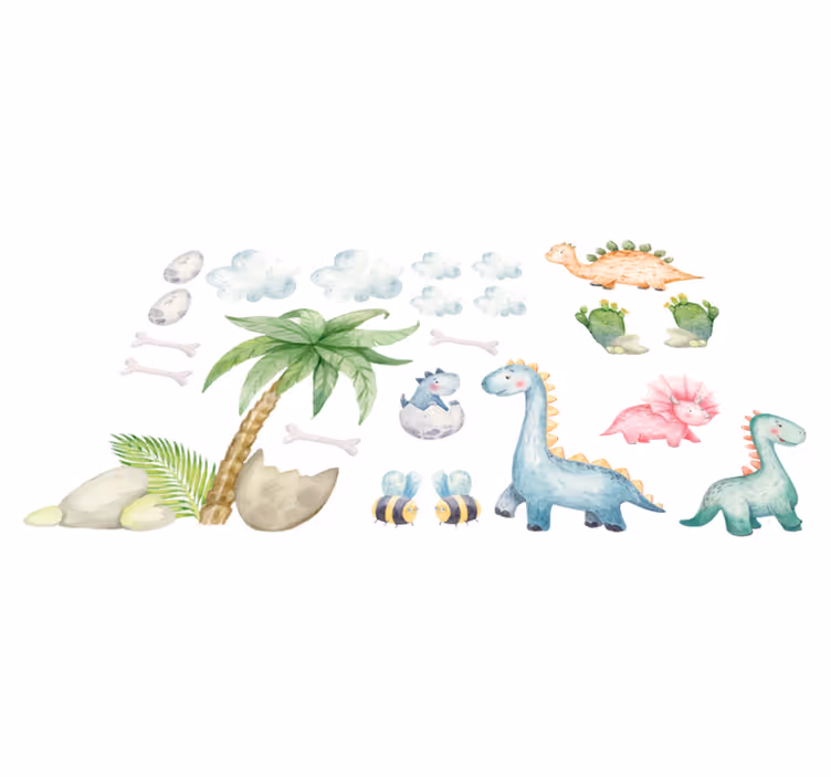 Vinyl teppich tiere mit niedlichen aquarell-dinosauriern - TenStickers
