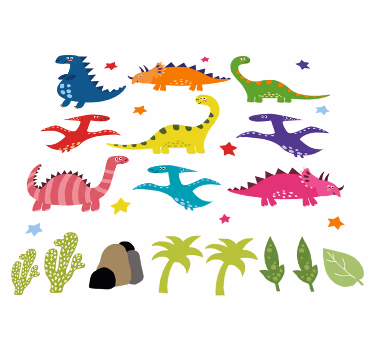 Vinyl teppich tiere nordic dinosaurier bunt set - TenStickers