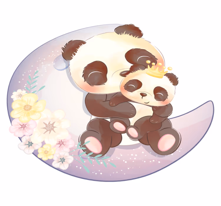 Vinyl teppich tiere zwei pandas auf dem mond - TenStickers