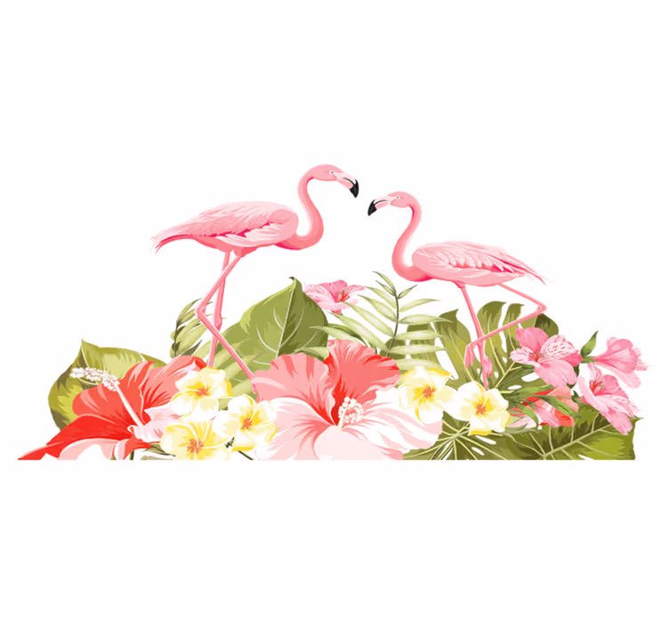 Vinyl teppich tiere mit tropischen flamingoblumen - TenStickers