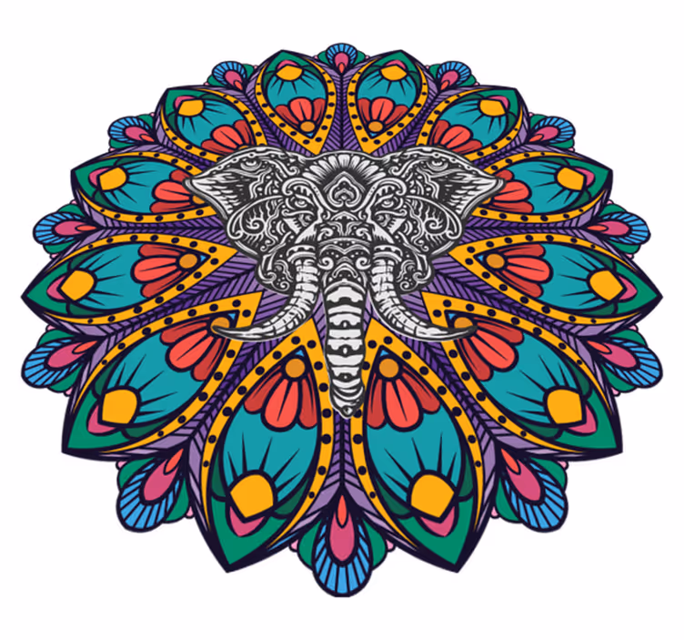 Vinyl teppich tiere bunter elefanten mandala - TenStickers