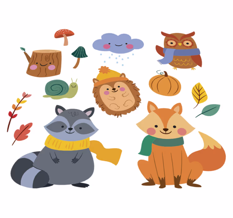 Vinyl teppich tiere herbstblumen und tiere - TenStickers